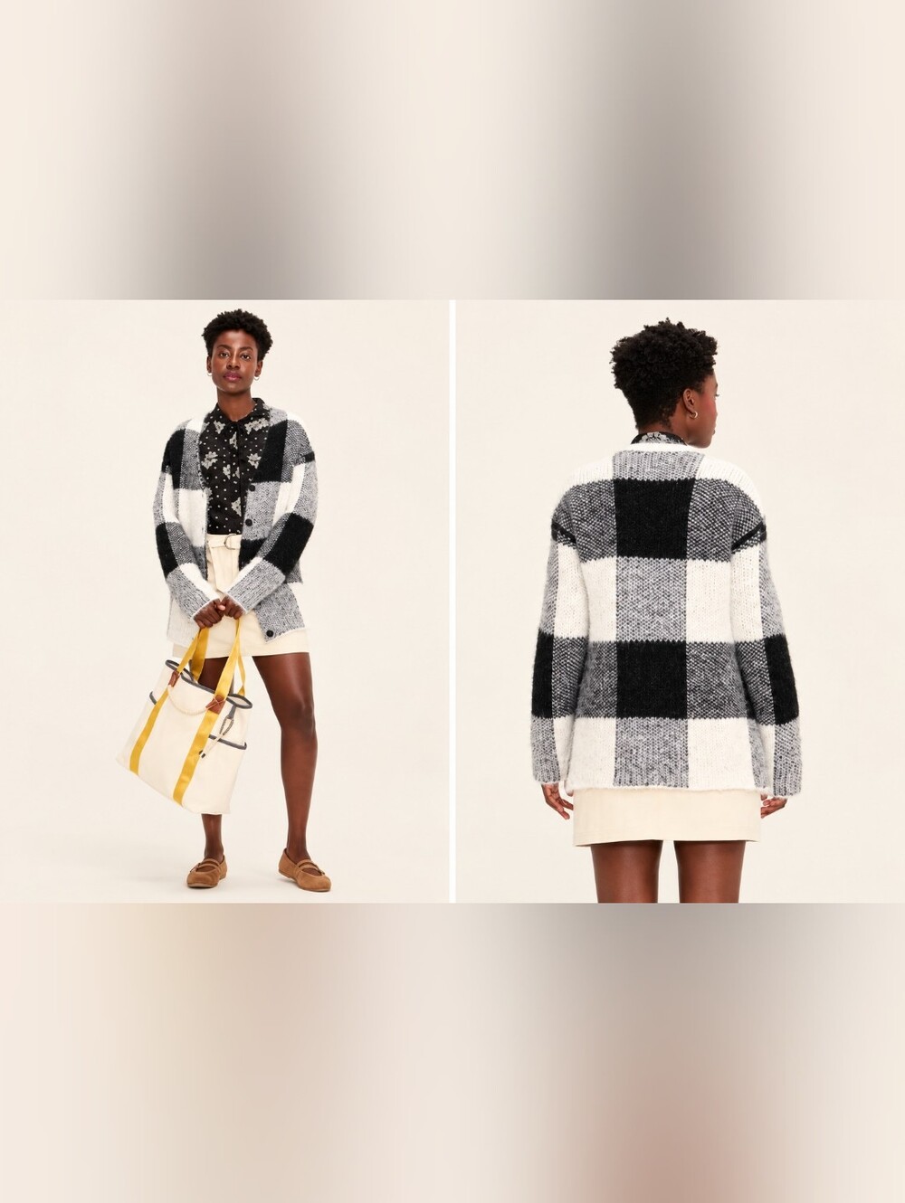 Woolrich Black and White Buffalo-Check Teddy Jacket
